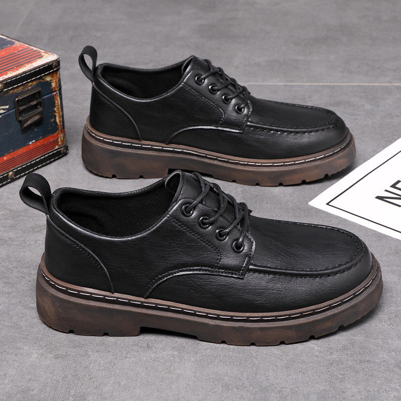 Men's British-Style Casual Sneakers - Thick Sole Round Toe Lace-Up Shoes