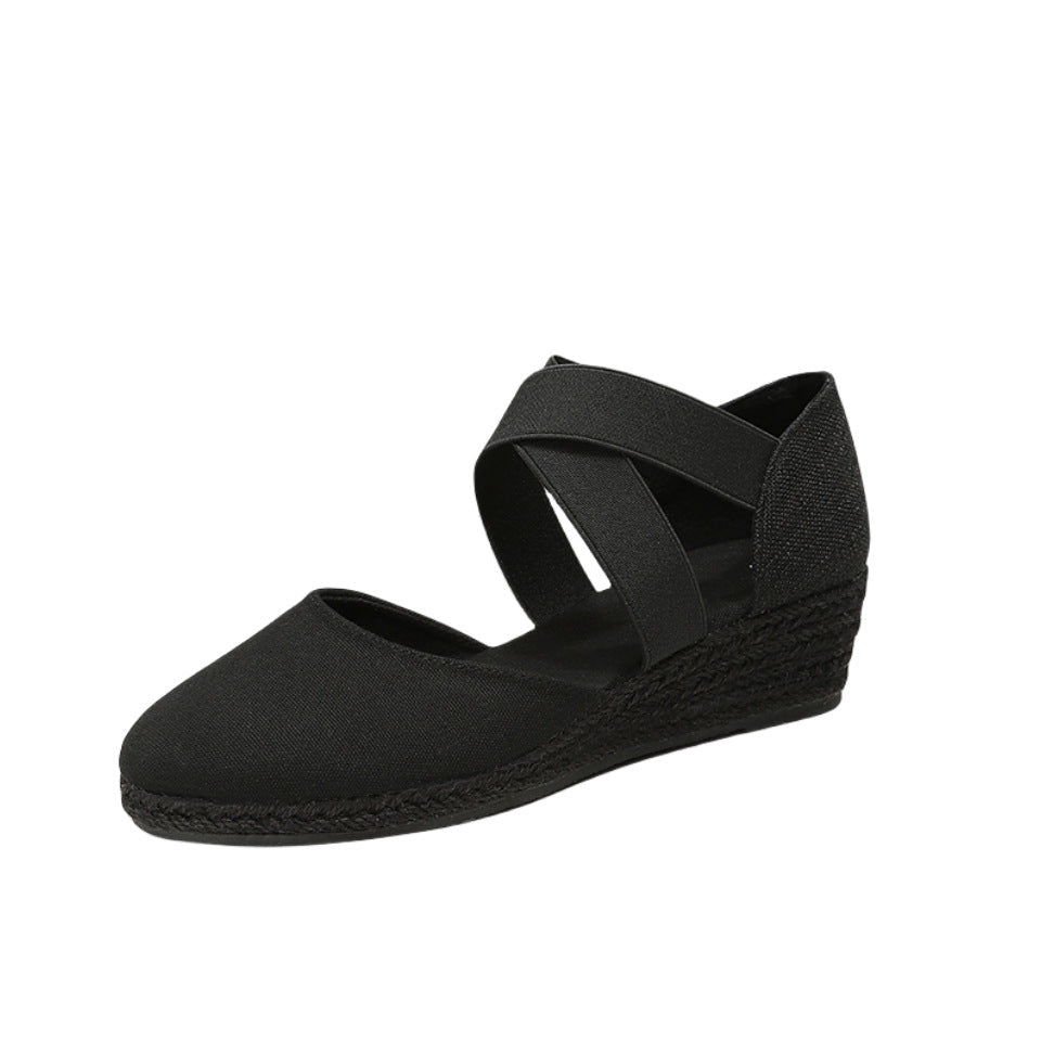 Women's Canvas Wedge Sneakers | Height-Increasing Closed-Toe Elastic Slip-On Shoes