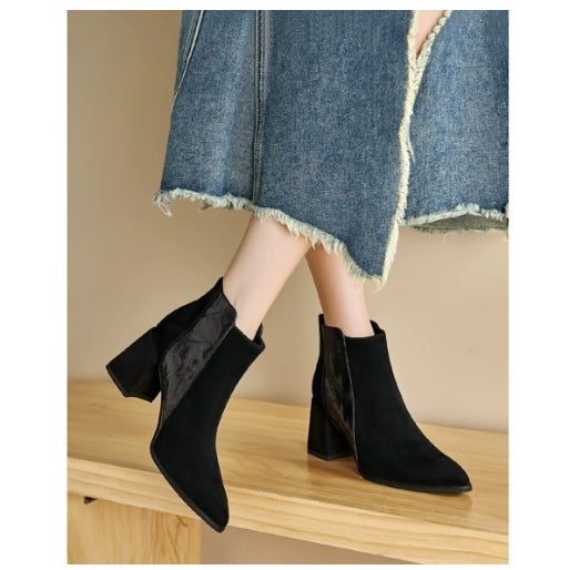 Women's Minimalist British-Style Short Ankle Boots with Back Zipper | Suede Leather