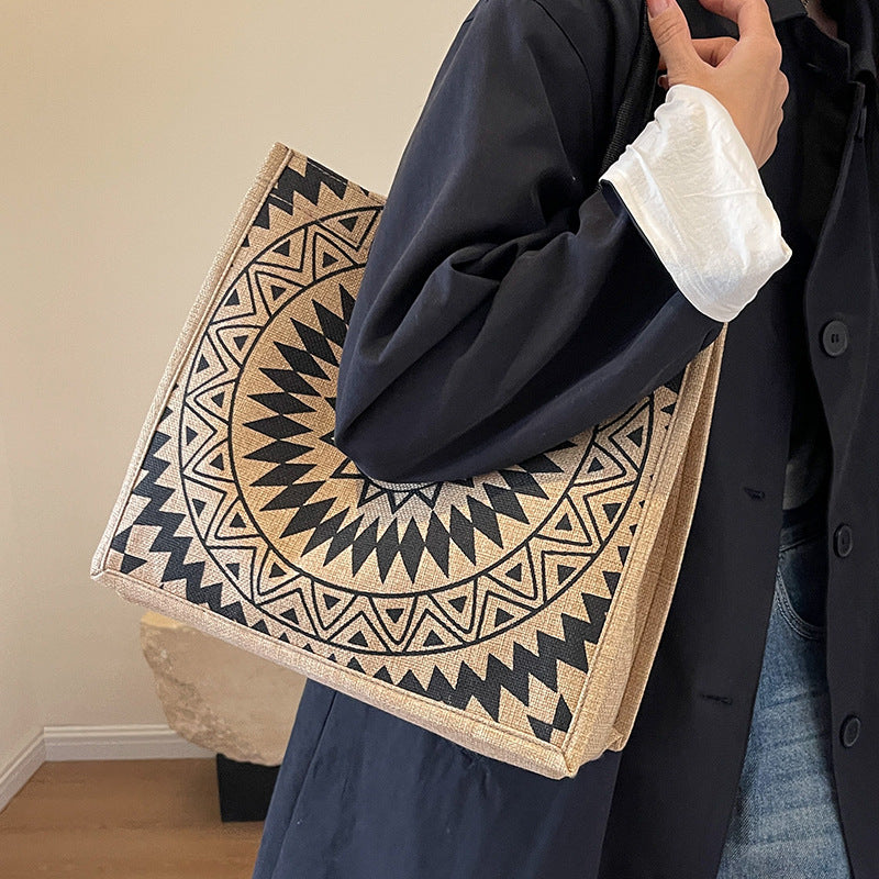 Women's Ethnic Style Tote Bag - Cotton Canvas Shoulder Bag for College & Everyday Use