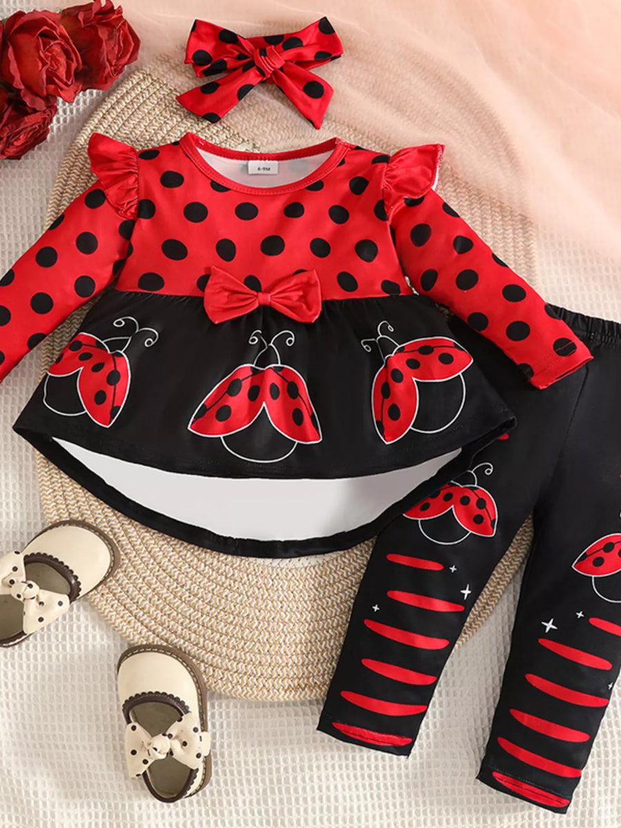 Adventure Club Ladybug Print Ruffle-Trim Top and Pants Set