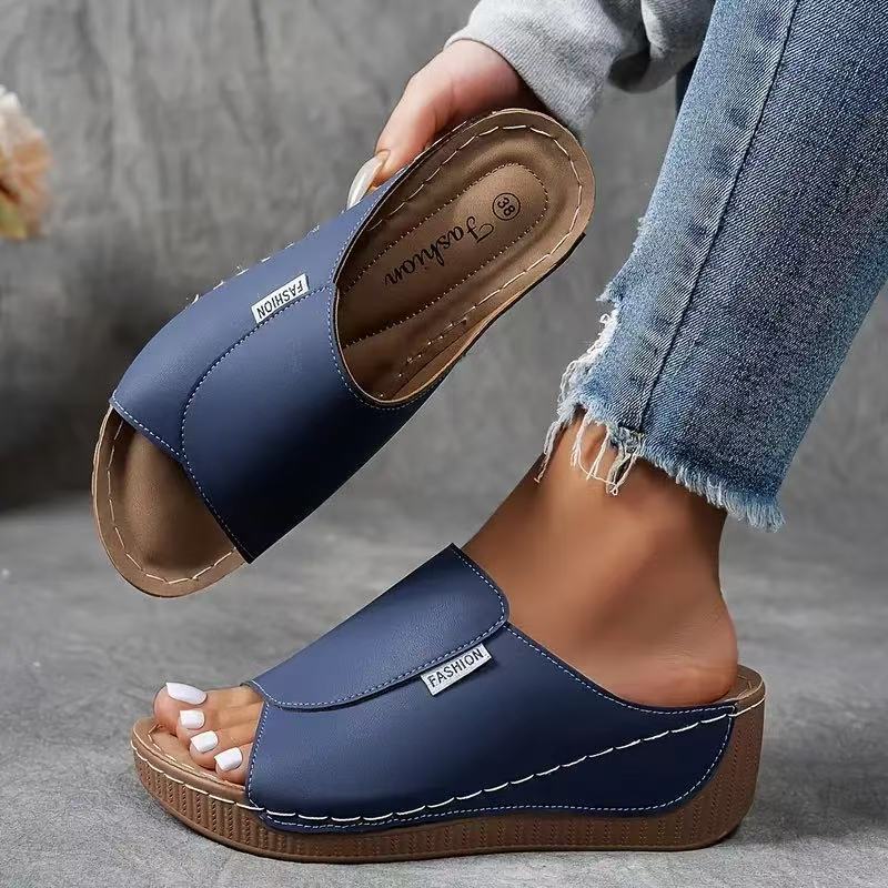 Women's Plus Size Chunky Sole Open Toe Slippers – Casual PU Slides