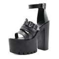 Women's High Heel Buckle Sandals – Patent PU Leather Chunky Heel Open Toe Dress Shoes