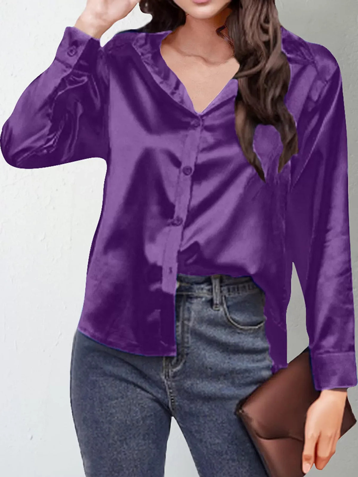 Women's Satin High-Low Button-Down Shirt — photo 59