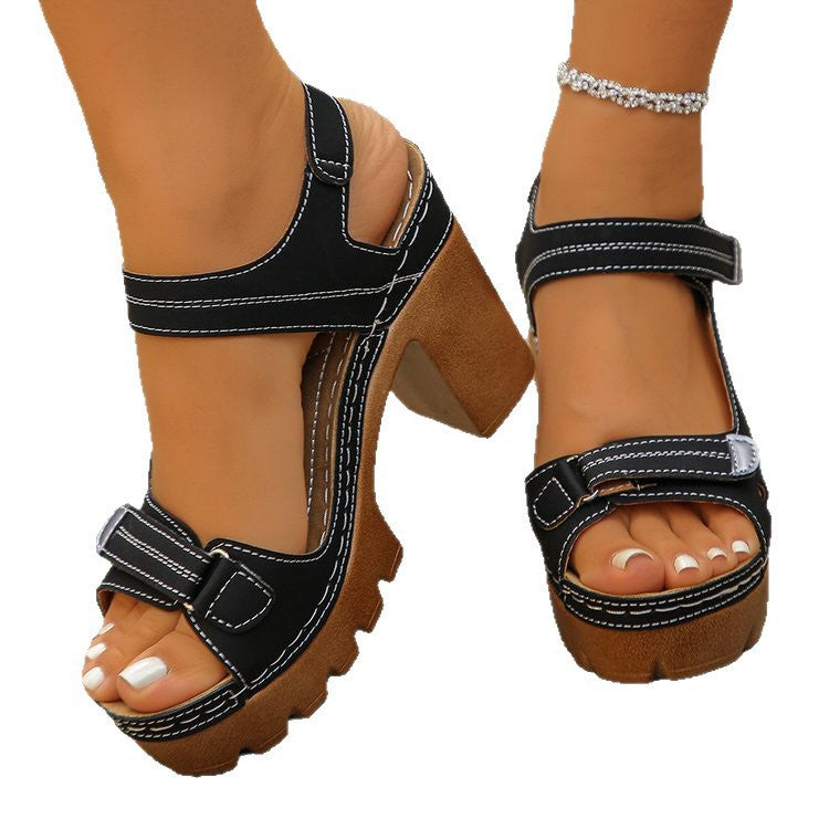 Women's Thick Sole High Heel Sandals | Single Strap Buckle Summer Shoes
