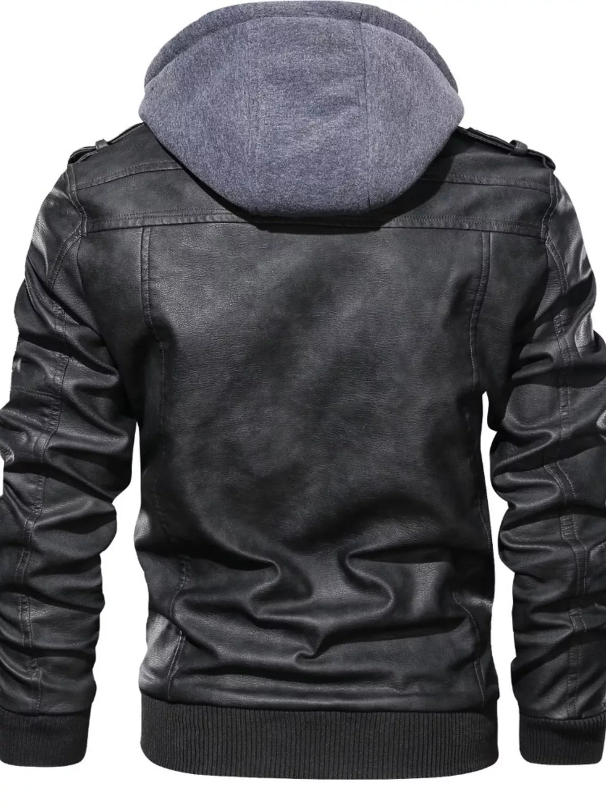 Men's Hooded Faux Leather Moto Jacket — photo 4