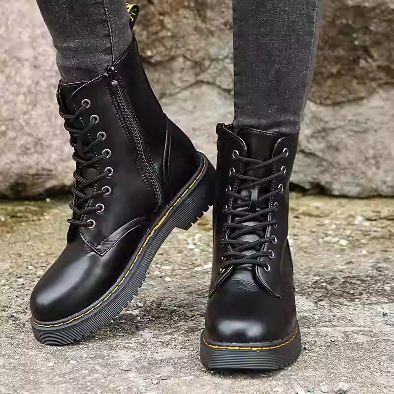 Women's Martin Ankle Boots – Round Toe Flat Short Boots | PU Leather Mesh Lining