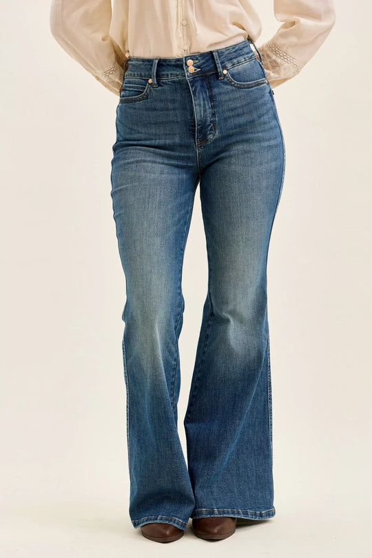 Another view: Judy Blue High Waist Double Button Tummy Control Flare Jeans
