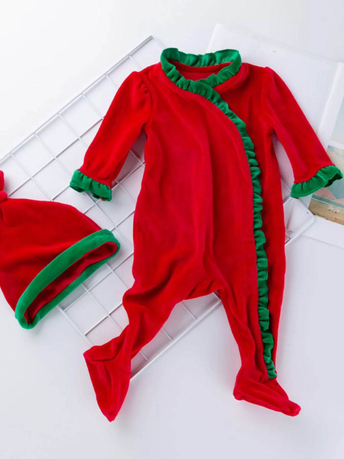 Little Orbit Christmas Velvet One-Piece with Hat
