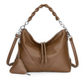 Women's Genuine Leather Chain Shoulder Crossbody Bag with Triangle Pouch