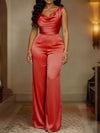 Women's cowl-neck wide-leg jumpsuit in sizes S to 3XL