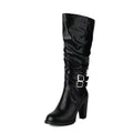 Women's Over The Knee Boots Round Toe Side Zipper Chunky Heel Thigh High Boots