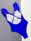 Royal-blue ruffled crisscross-back one-piece swimsuit