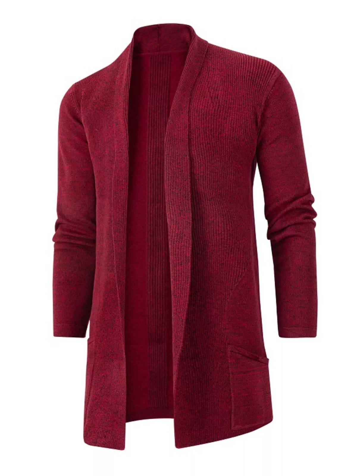 Men's Plus Size Heathered Open Front Longline Knit Cardigan with Pockets