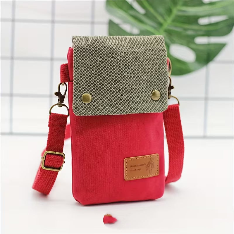 Canvas Crossbody Phone Bag - Retro European Patchwork Design for Women