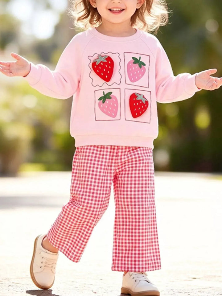 Girls' Strawberry Sweatshirt & Gingham Pants Set