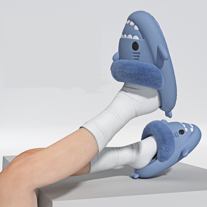 Shark Slippers Warm Fuzzy House Shoes | Detachable Fuzzy Winter Bedroom Slippers