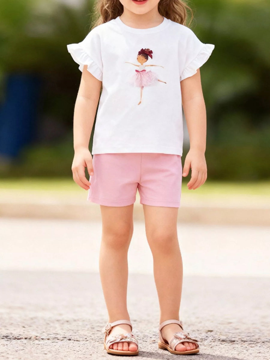 Girls' Ballerina Tee & Shorts Set — White