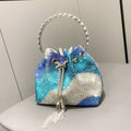 Diamond-Embellished Handle Tote Bag with Convertible Crossbody Strap | Women's Bucket Bag