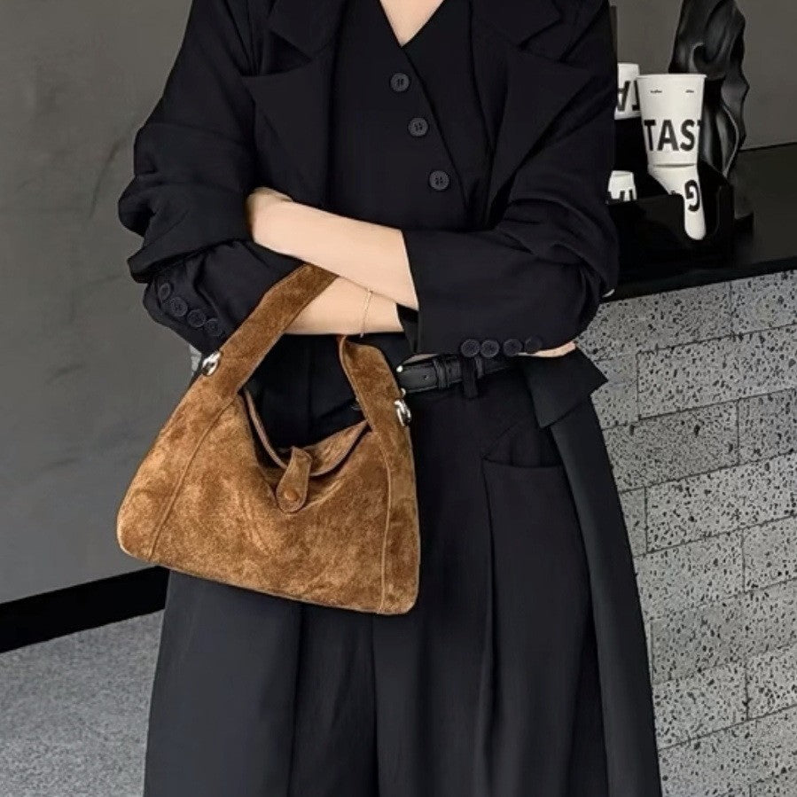 Women's Retro Minimalist Crossbody Bag – Matte Cowhide Leather Shoulder Bag