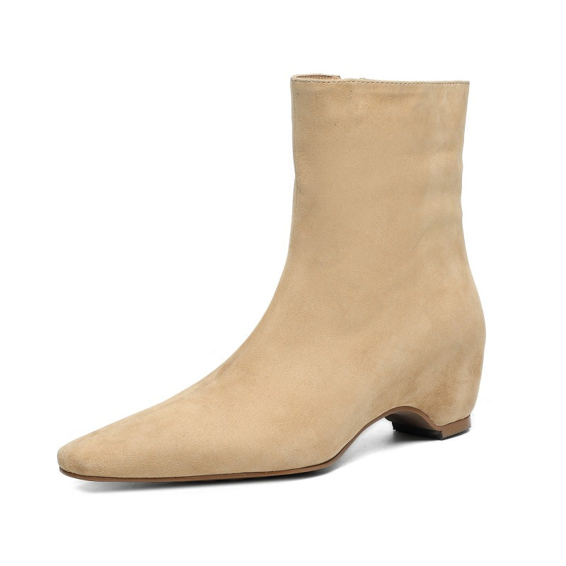 Women's Ankle Boots With Height Lift, Side Zipper & Fleece Lining | Square Toe Block Heel