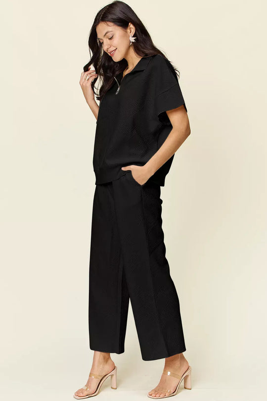 Another view: Textured Half-Zip Top & Pants Set — Full Size