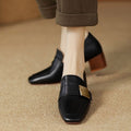 Women's Retro Square Toe Chunky Heel Pumps | PU Leather Block Heel Shoes