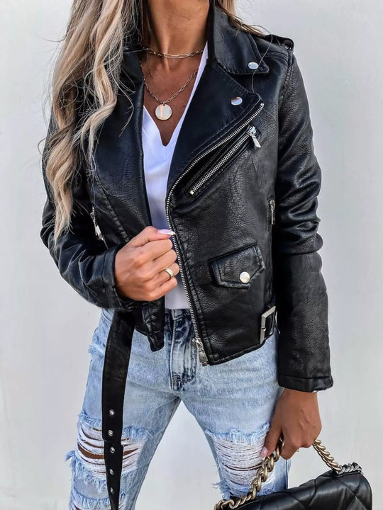 Another view: Zip-Up Leather Motorcycle Biker Jacket Plus