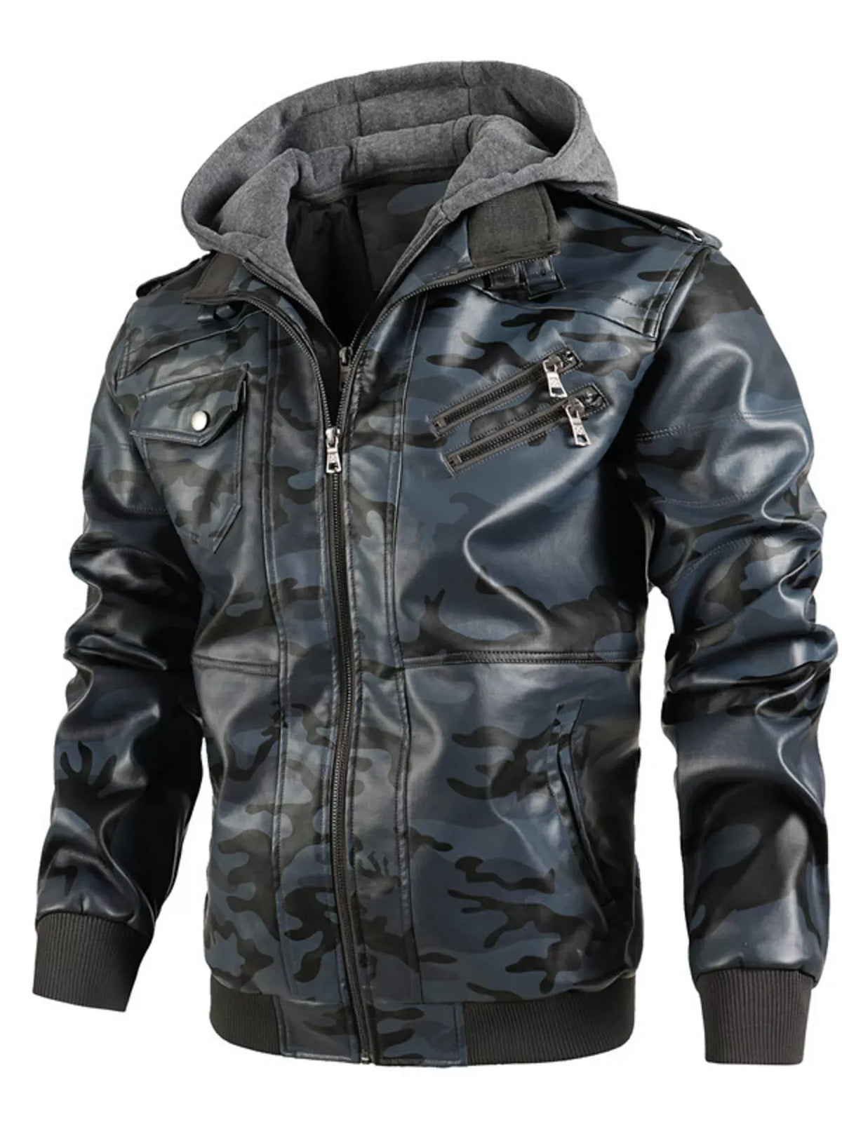Men's Hooded Faux Leather Moto Jacket — photo 9
