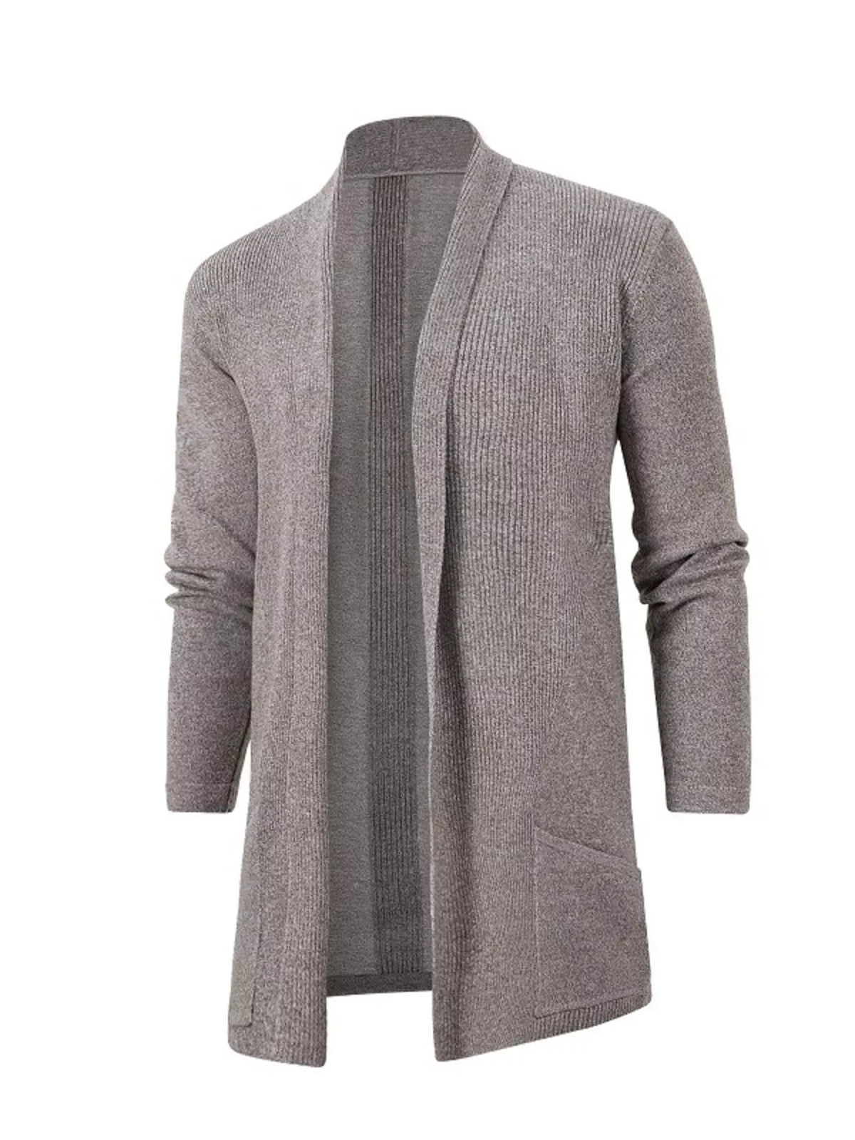 Men's Plus Size Heathered Open Front Longline Knit Cardigan with Pockets