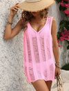 Women's V-neck sleeveless fringe swim cover-up