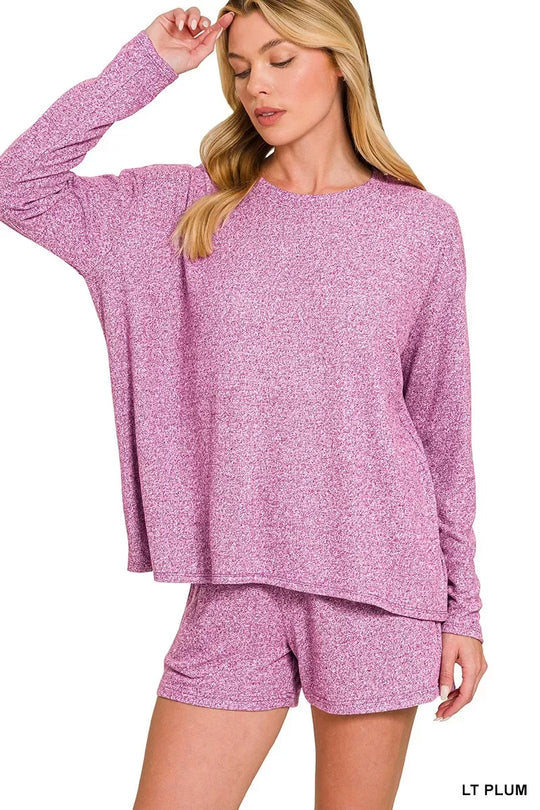 Another view: Soft Melange Long Sleeve Tee and Shorts Set