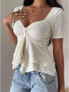 White sweetheart-neck layered ruffle top