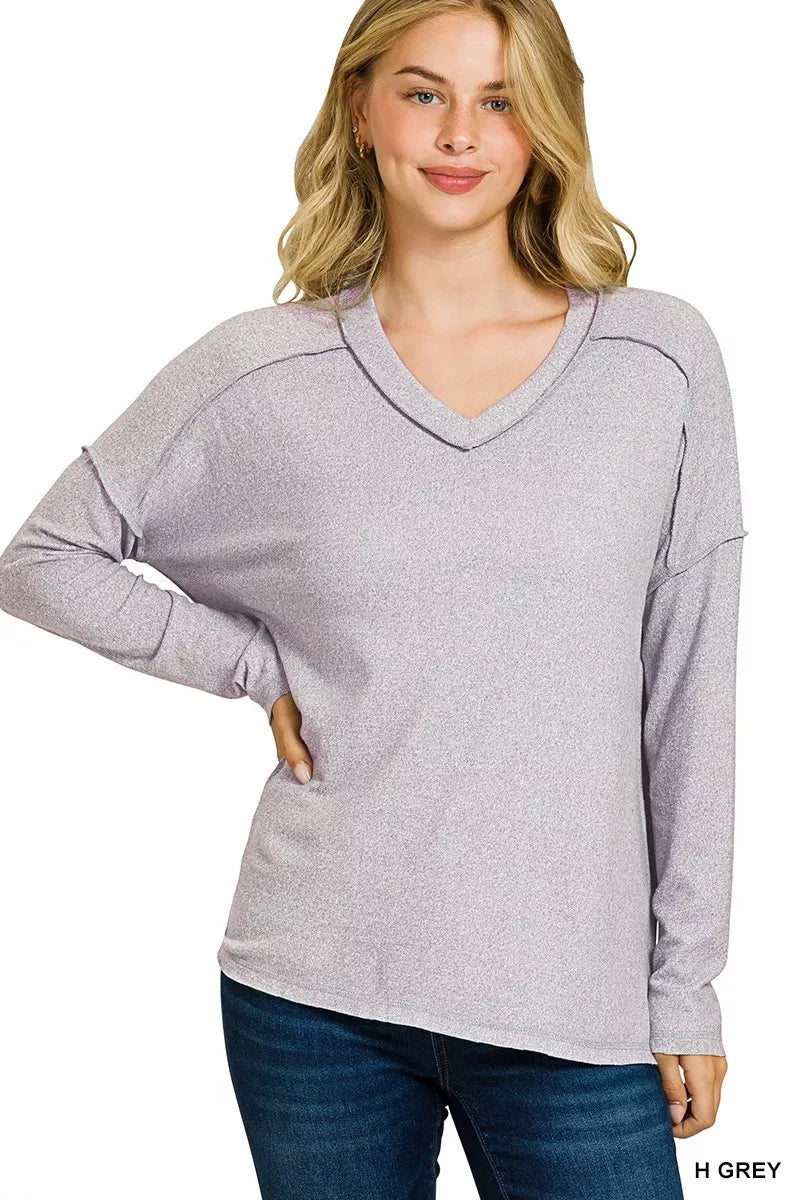 Soft Melange Hacci Exposed Seam High-Low Tee — H Grey
