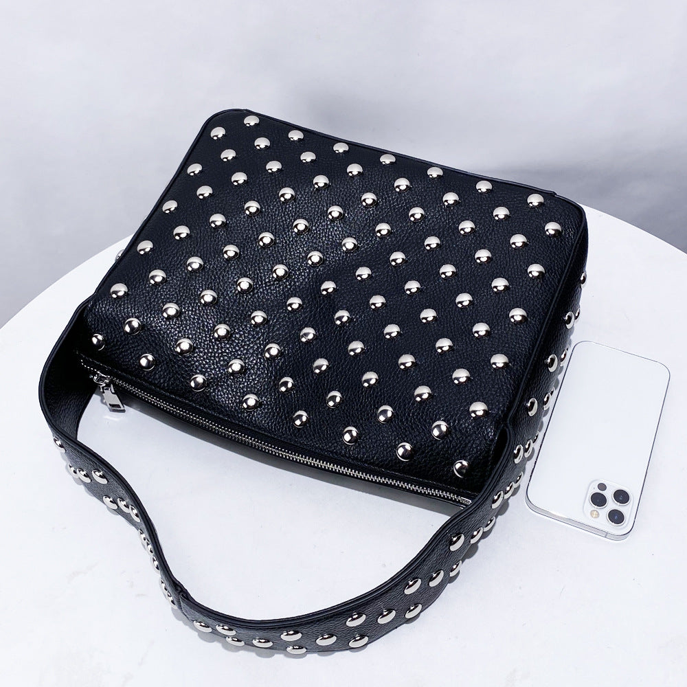Edgy Rivet Underarm Shoulder Bag - Premium PU Leather Streetwear Handbag