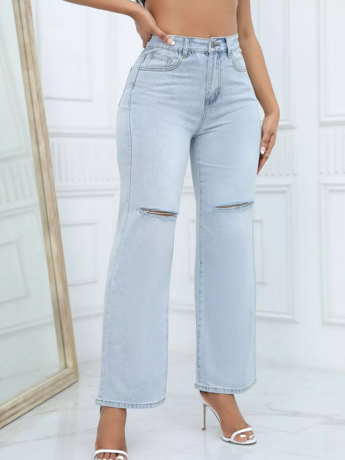 Women's Distressed Wide-Leg Jeans