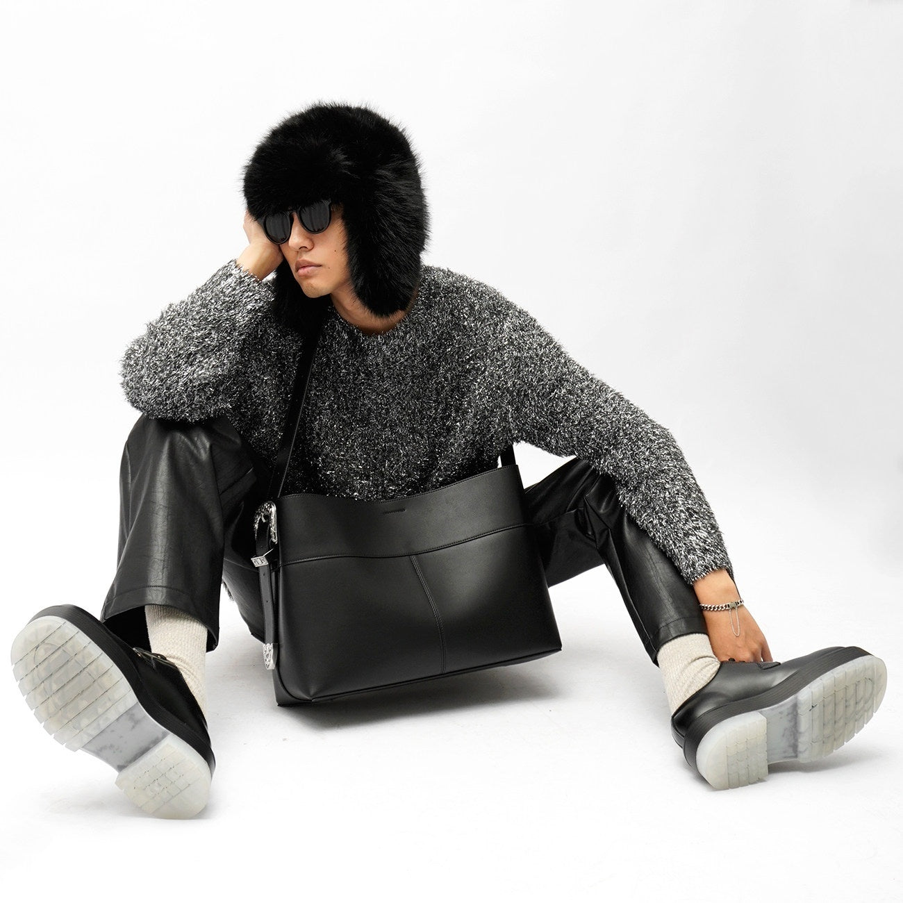 Men's Large Silver Quilted Crossbody Bag – Urban Minimalist PU Leather Shoulder Bag
