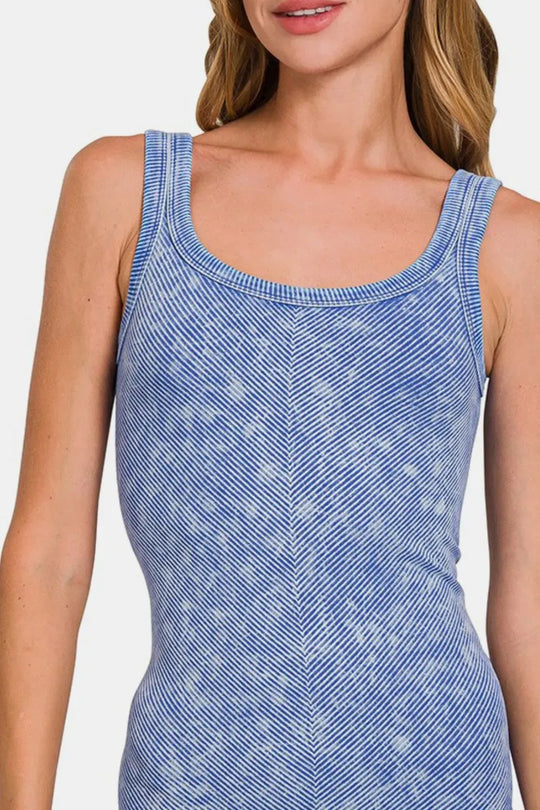 Another view: Ribbed Scoop Neck Tank — Light Indigo