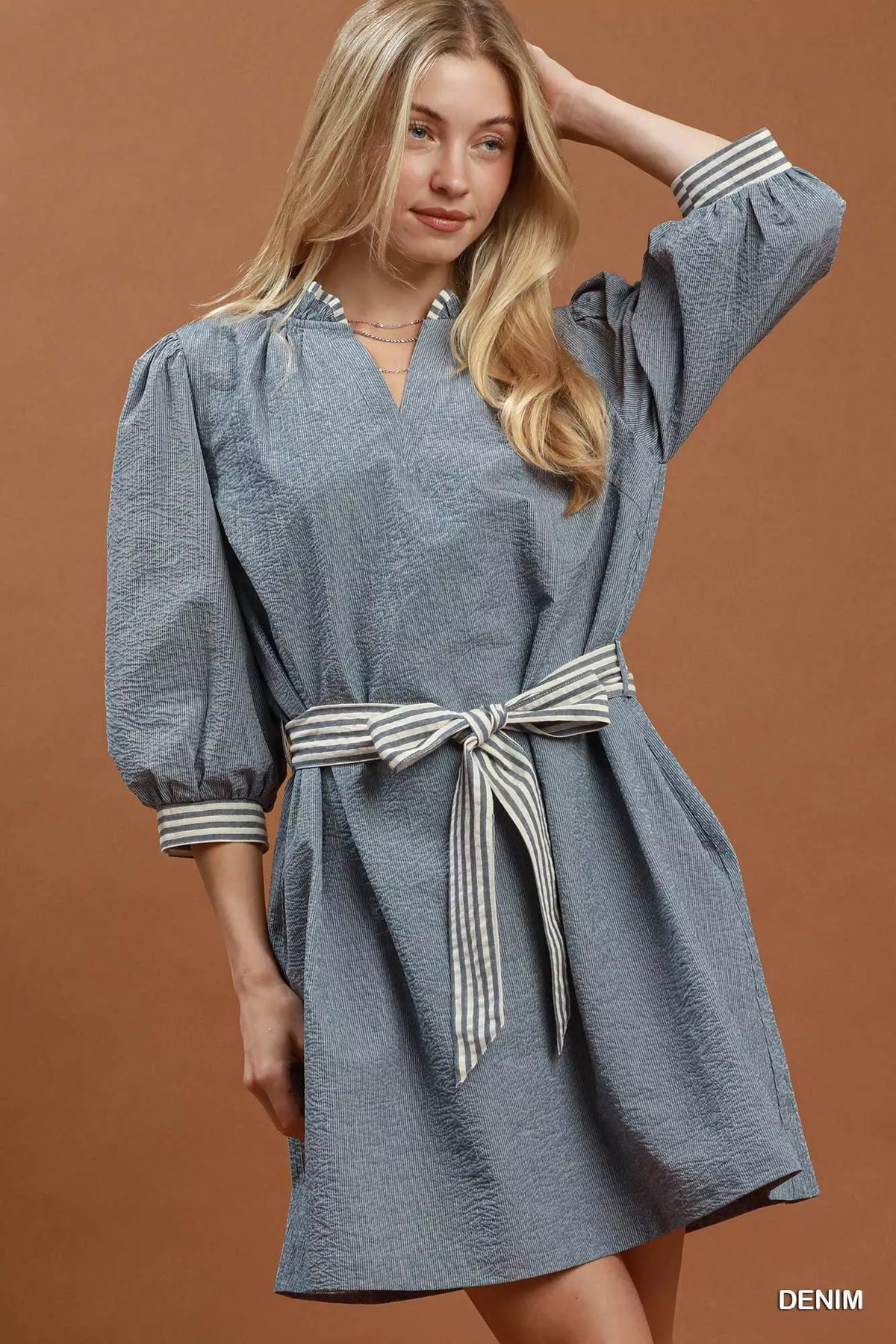 Umgee Textured Tie-Waist Mini Dress