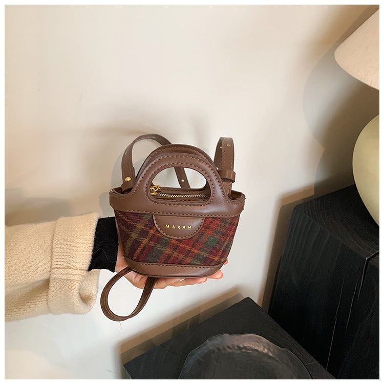 Patchwork Plaid Mini Tote Crossbody Bag - Korean Fashion PU Leather Handbag