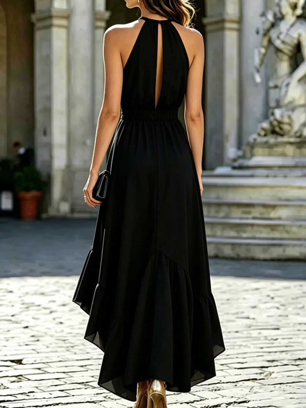 Ruffled High-Low Maxi Dress