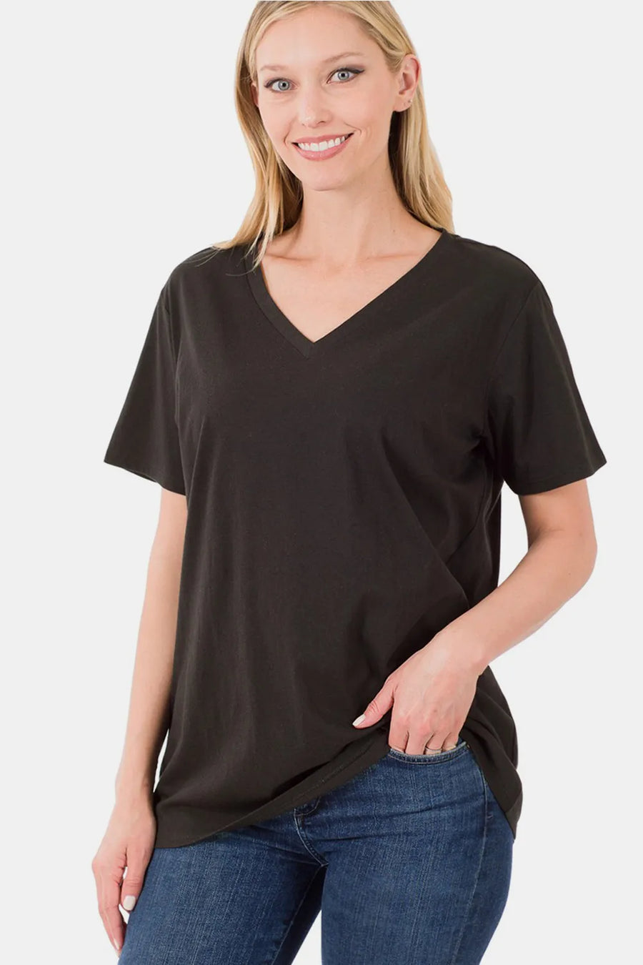 Curve V-Neck Short Sleeve T-Shirt