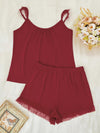 Women's gathered cami and mesh-trim shorts lounge set