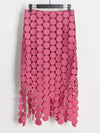 Cascading disc-fringe asymmetrical midi skirt