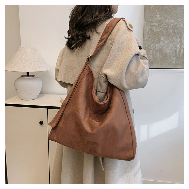 Large Capacity Suede Shoulder Bag for Women – Spacious Everyday Tote
