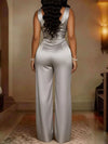 Women's cowl-neck wide-leg jumpsuit in sizes S to 3XL