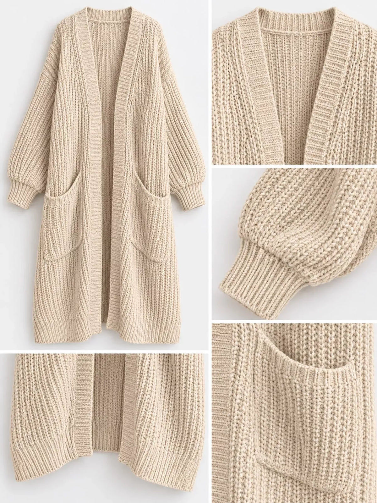 Oversized Openwork Longline Cardigan with Pockets — photo 16