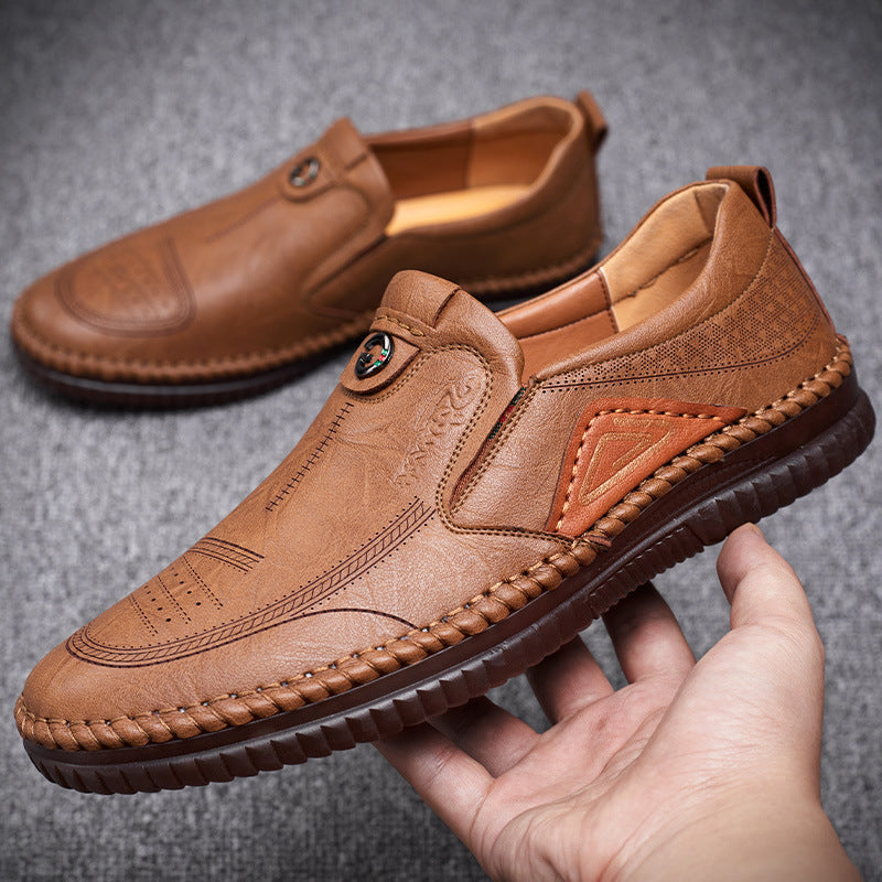 Men's Casual Leather Slip-On Shoes - Breathable Waterproof Cowhide Loafers