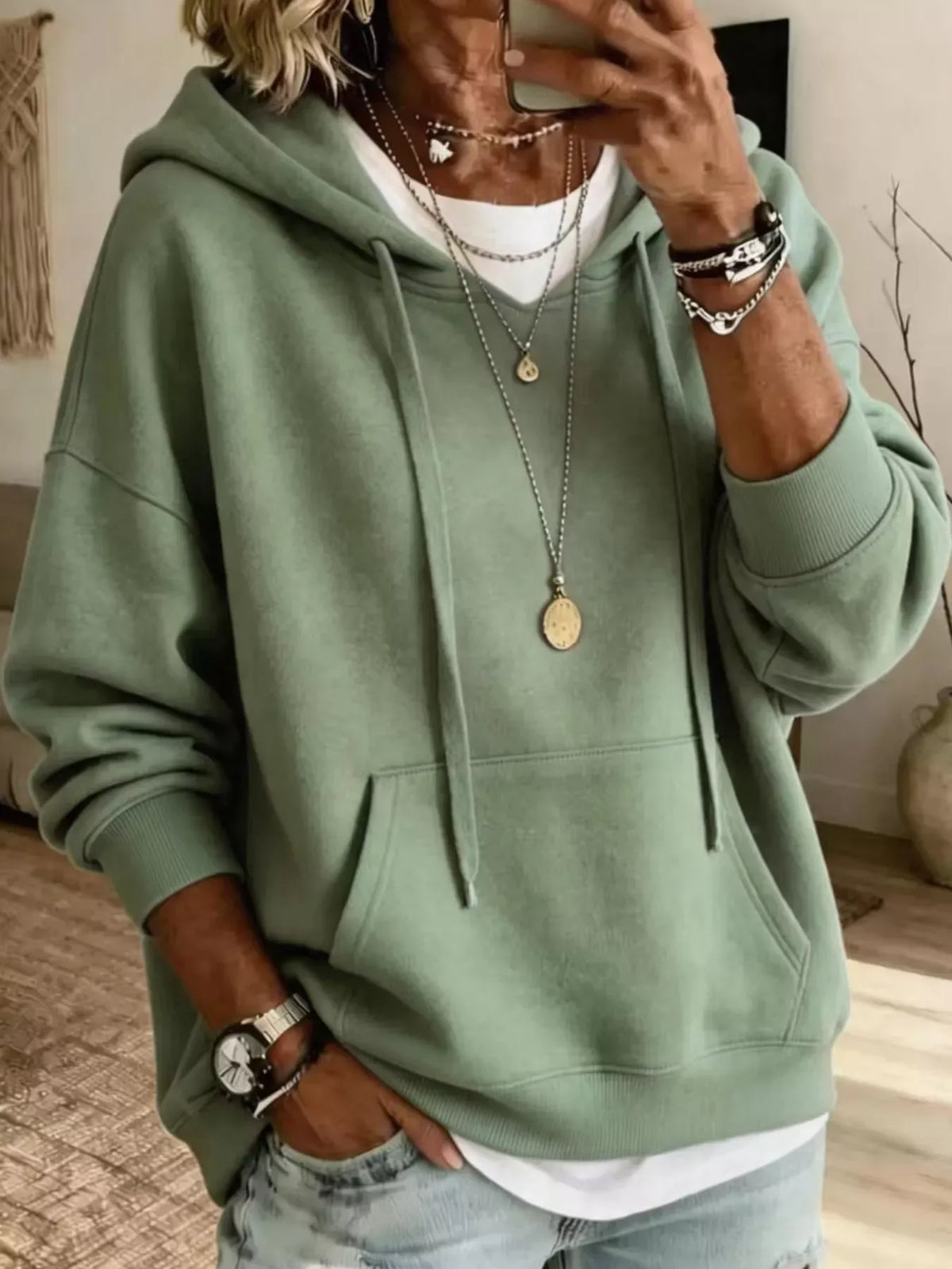 Relaxed Drop-Shoulder Drawstring Hoodie — photo 5