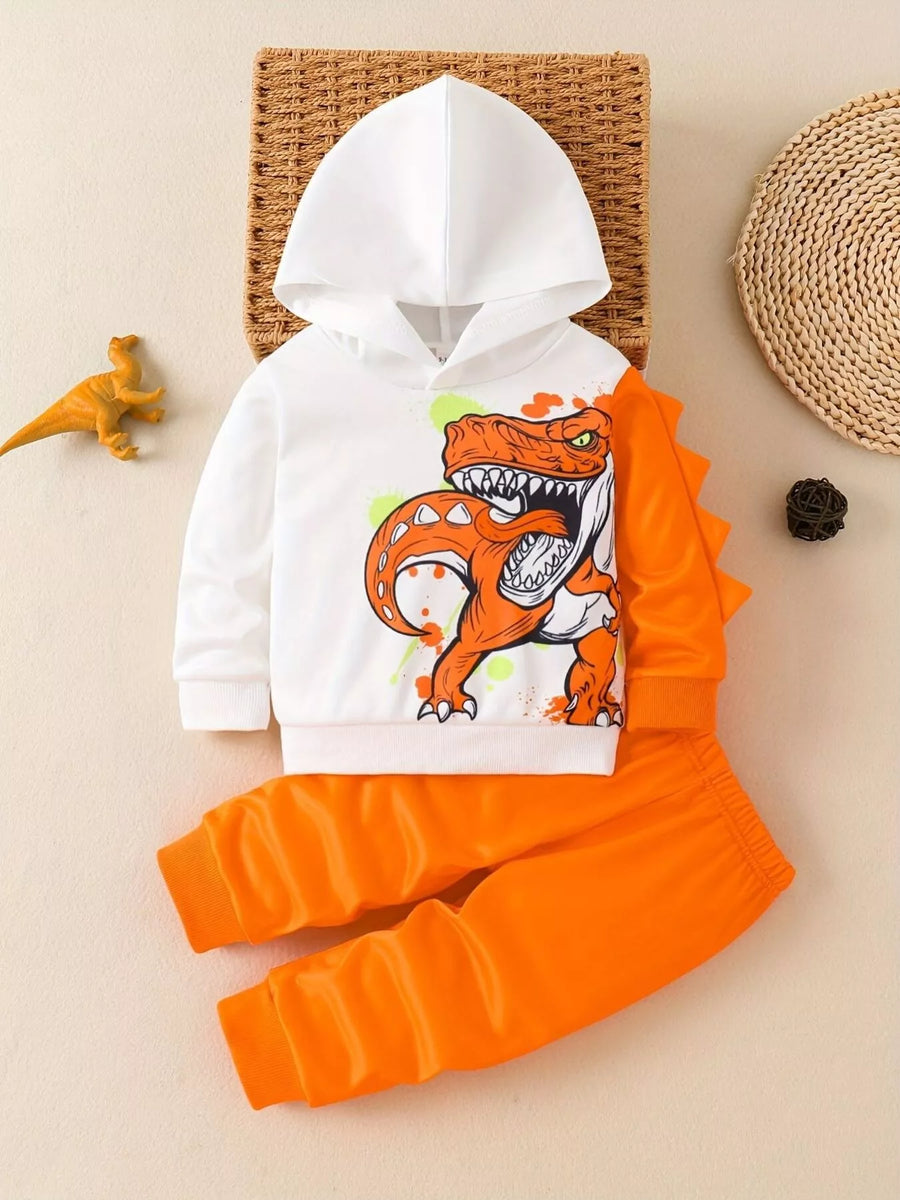 Baby Dinosaur Hoodie & Pants Set — White